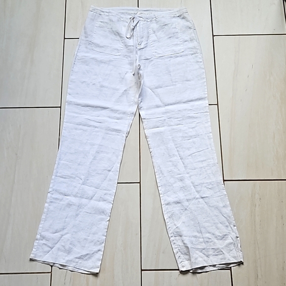 Kenar White Linen Drawstring Pants [size M] - Picture 1 of 7
